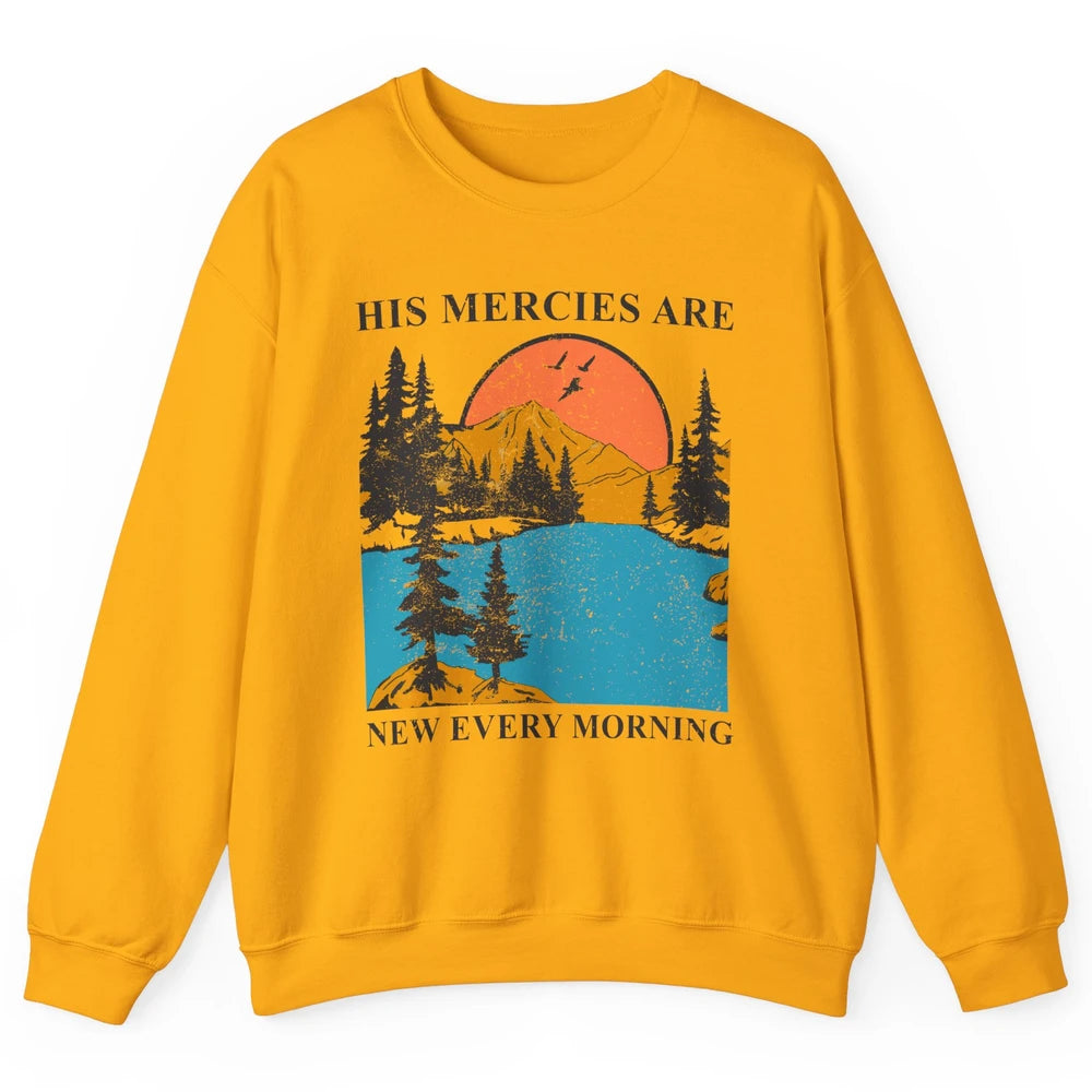 Retro Mountain His Mercies Are New Every Morning Christian Unisex Crewneck Sweatshirt