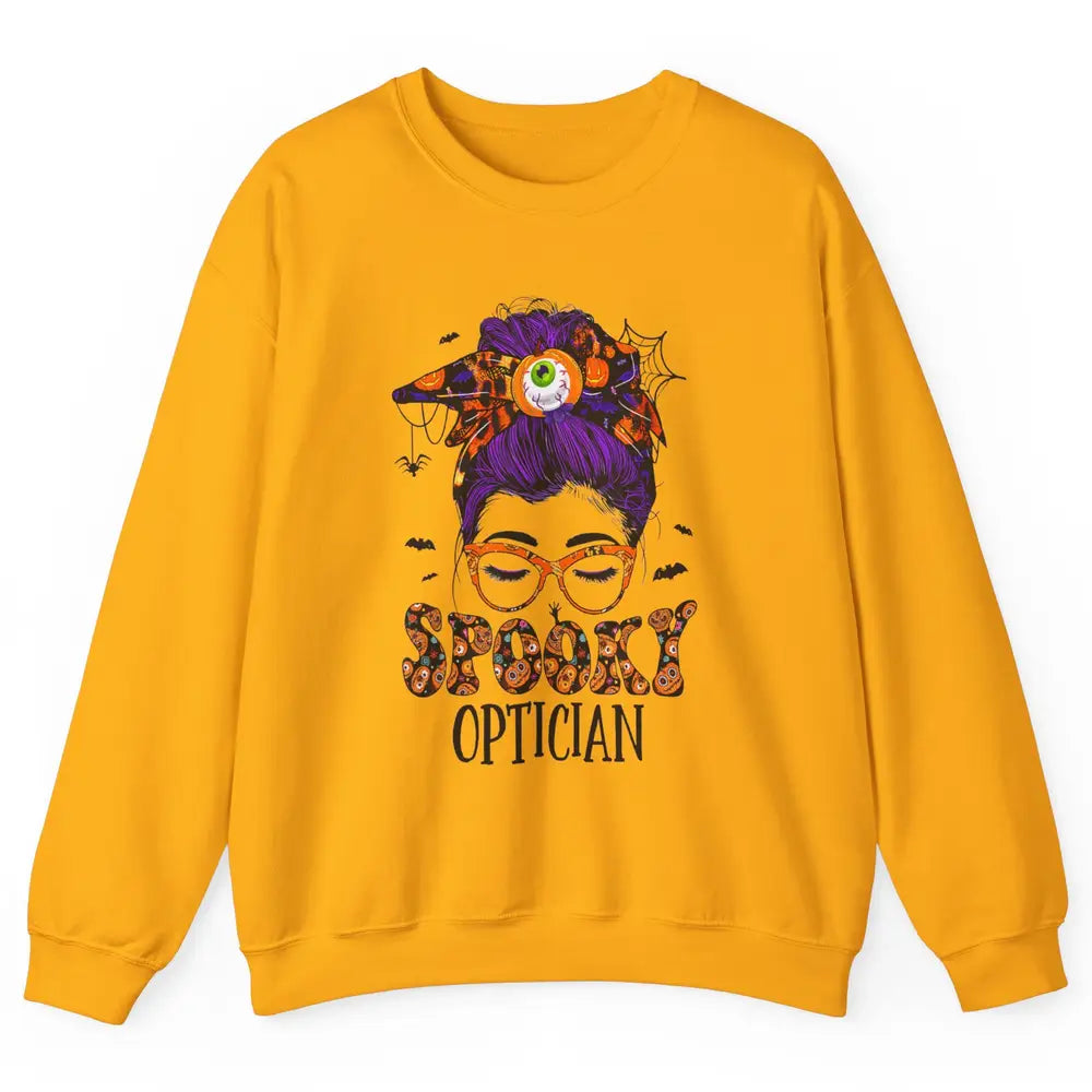 Optician Messy Hair Bun Eye Glasses Halloween Spooky Season Unisex Crewneck Sweatshirt