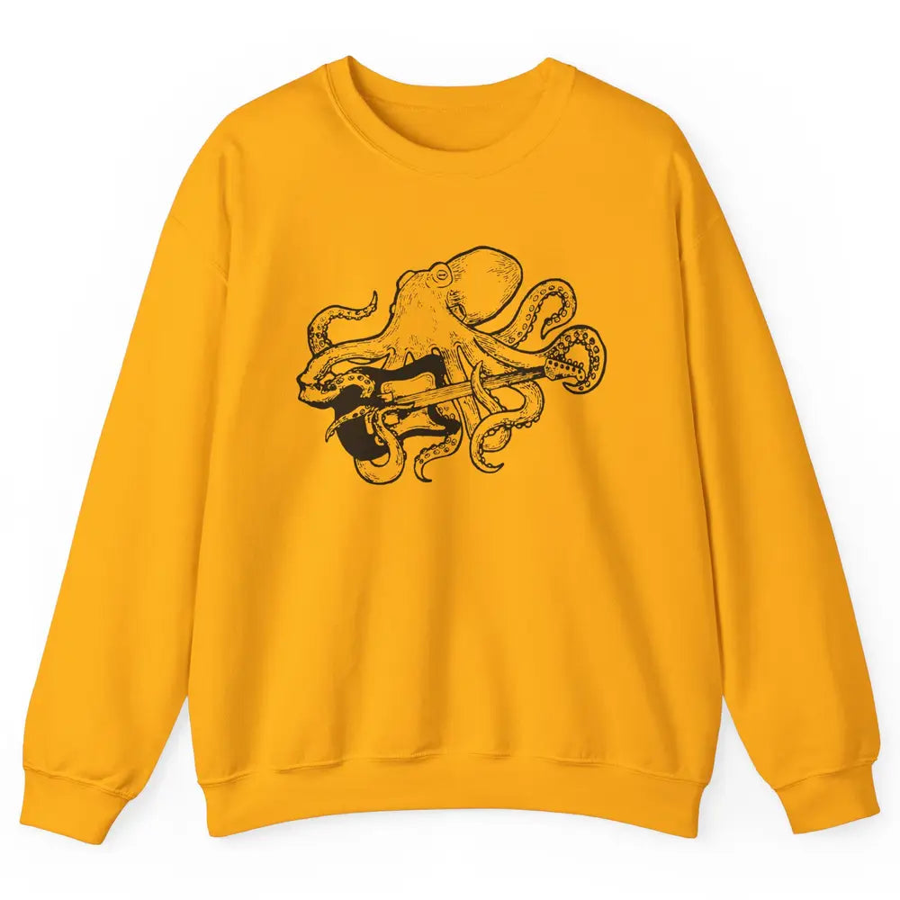 Retro Octopus Electric Guitar Octopus Guitarist Musician Unisex Crewneck Sweatshirt
