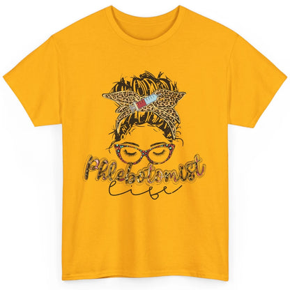 Retro Leopard Phlebotomist Life Messy Bun Mom Phlebotomy Classic Unisex T-Shirt