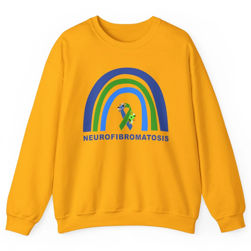 Neurofibromatosis Awareness Floral Green Blue Ribbon Rainbow Unisex Crewneck Sweatshirt