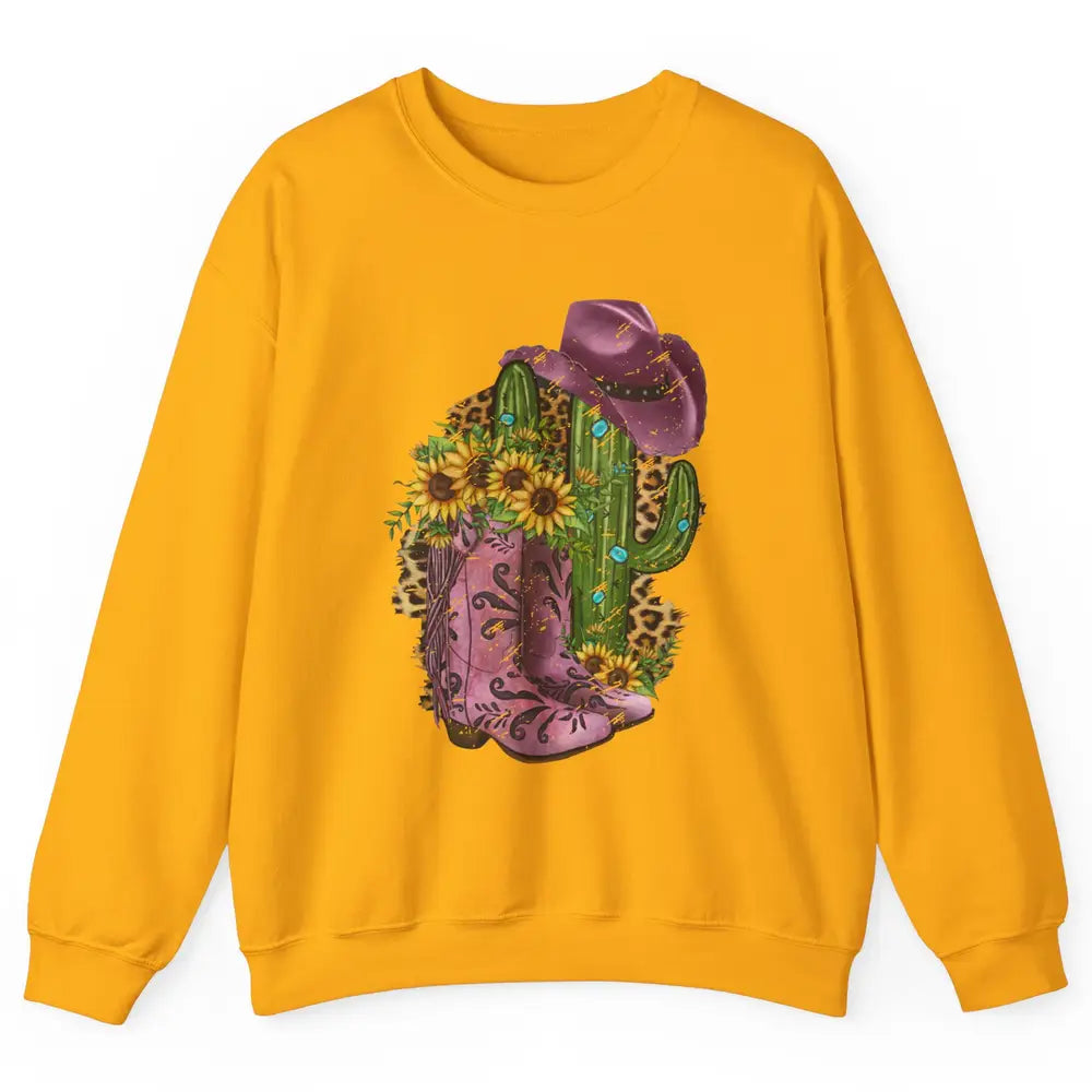 Retro Cowboy Boots & Hat Sunflower Let's Go Girls Cowgirls Unisex Crewneck Sweatshirt