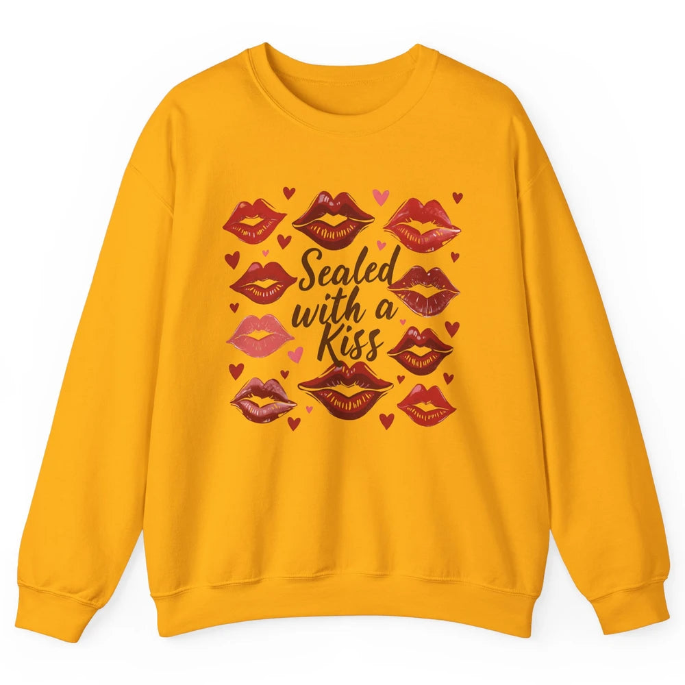 Sealed With A Kiss Sexy Red Lips Happy Valentine's Day Heart Love Unisex Crewneck Sweatshirt