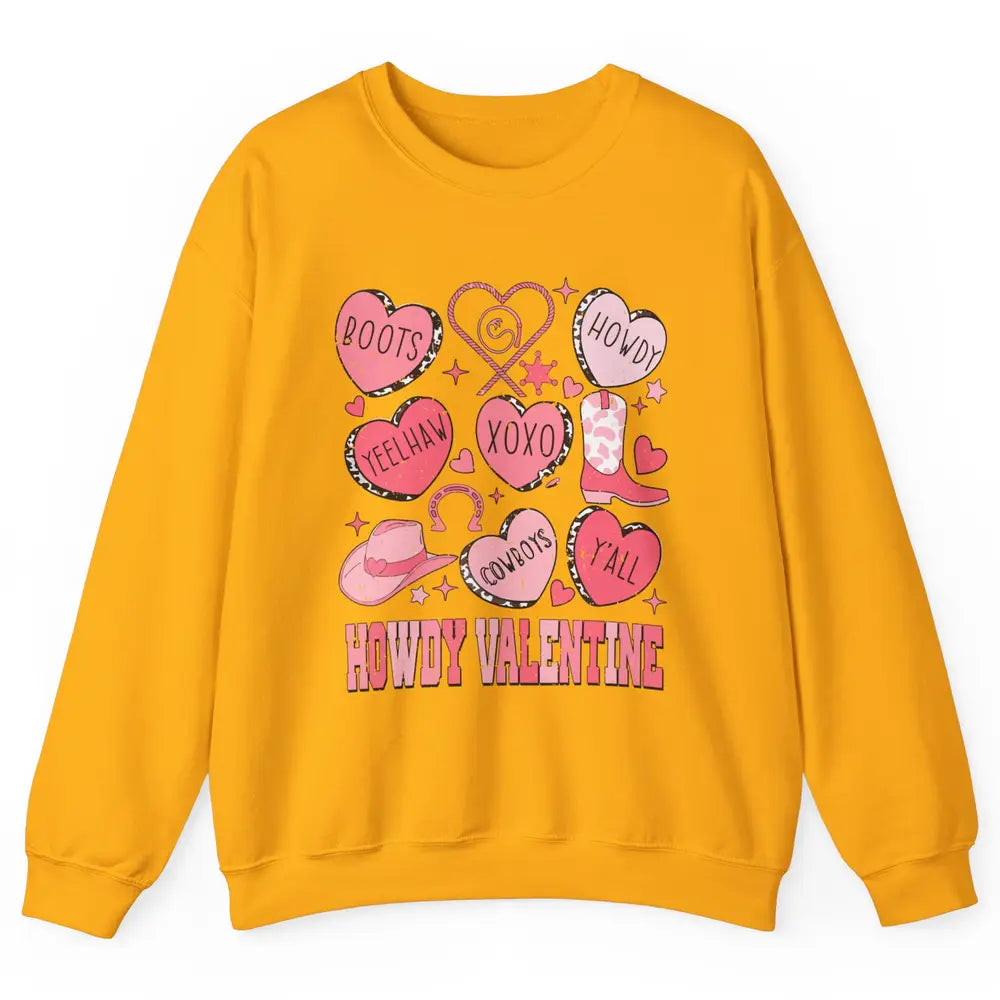Retro Candy Heart Howdy Valentine Cowgirl Western Country Unisex Crewneck Sweatshirt
