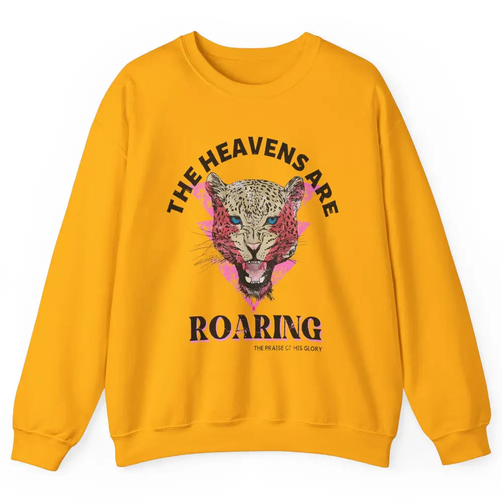Retro Lion Heavens Are Roaring Bible Lightning Bolt Leopard Unisex Crewneck Sweatshirt