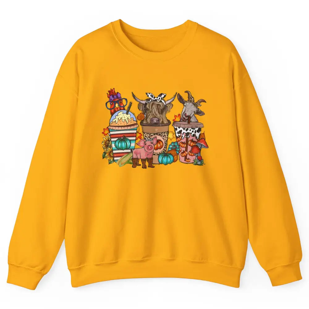 Pumpkin Spice Farm Animals Leopard Highland Cow Western Fall Unisex Crewneck Sweatshirt