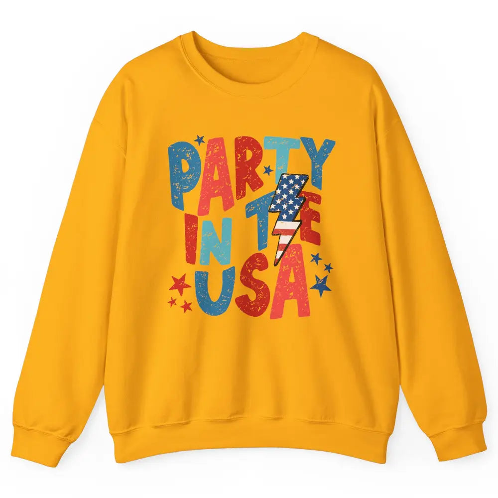 Party In The USA US Flag Lightning Bolt July 4th US Patriot Unisex Crewneck Sweatshirt