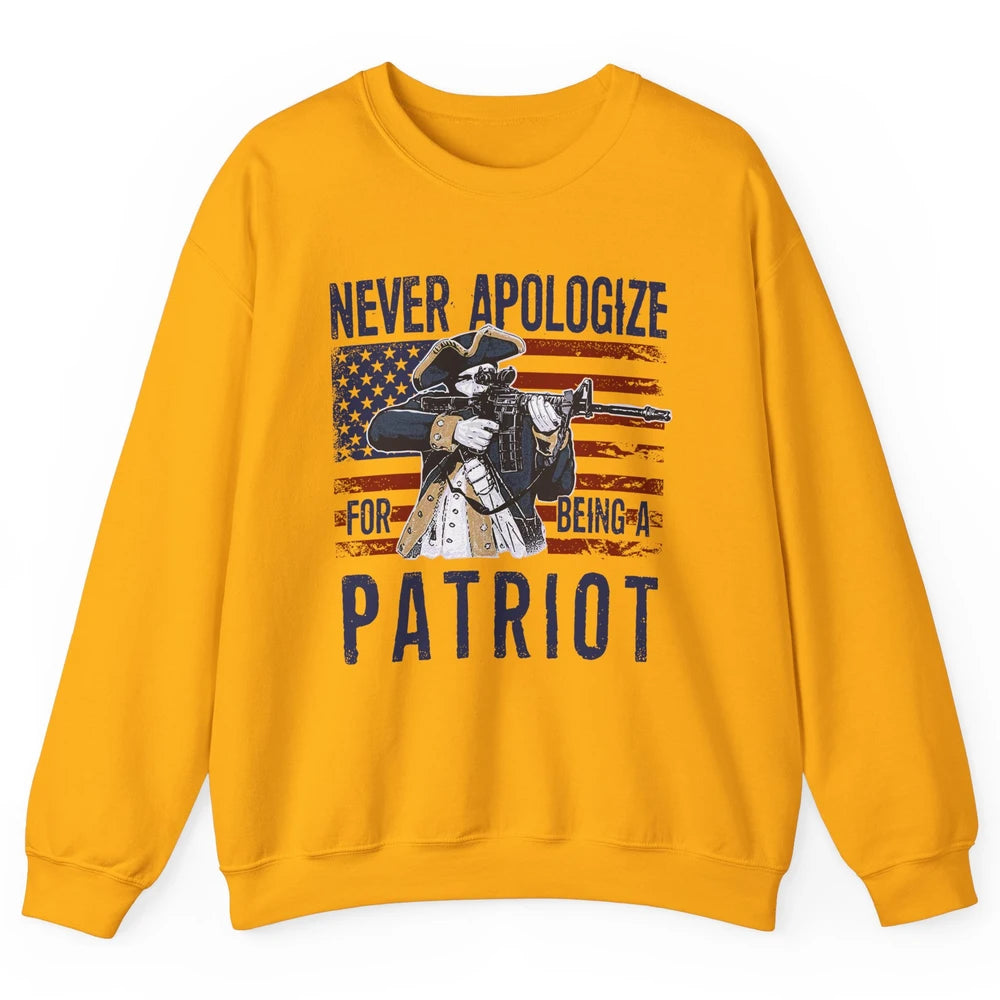 Never Apologize For Being A Patriot US Flag American Pride Unisex Crewneck Sweatshirt