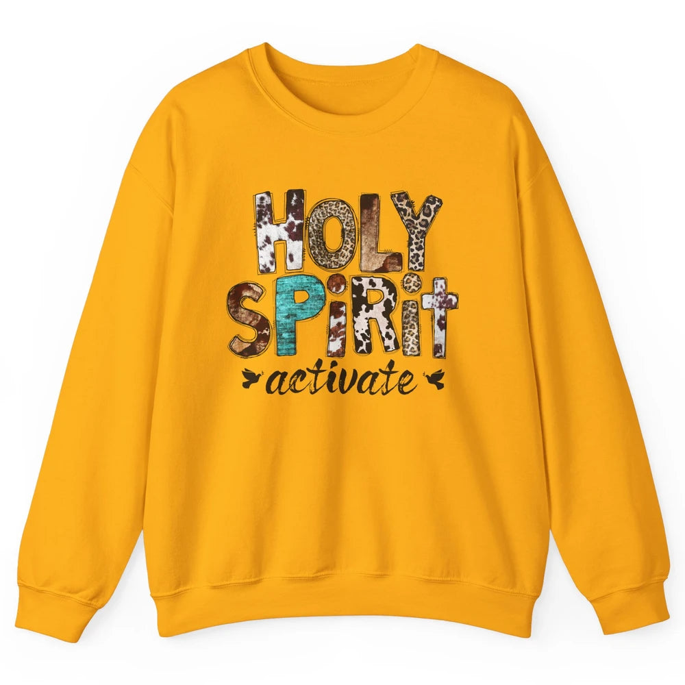 Retro Leopard Holy Spirit Activate Cowboy Rodeo Western Girl Unisex Crewneck Sweatshirt