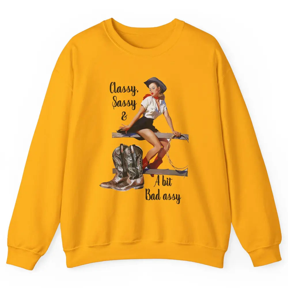 Retro Cowgirl Boots Classy Sassy Western Country Cowboy Gift Unisex Crewneck Sweatshirt
