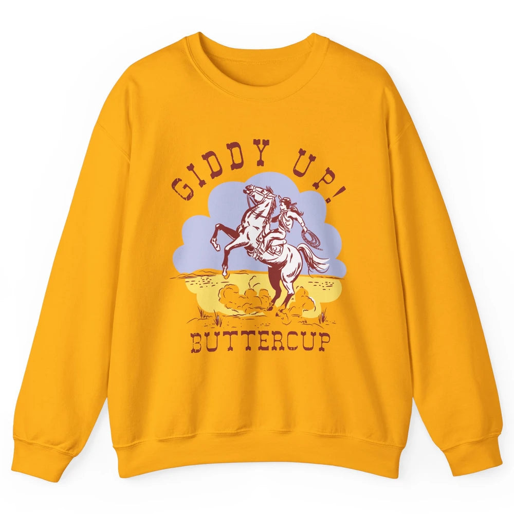 Retro Cowgirl Hold Your Horse Giddy Up Western Cowboy Gift Unisex Crewneck Sweatshirt