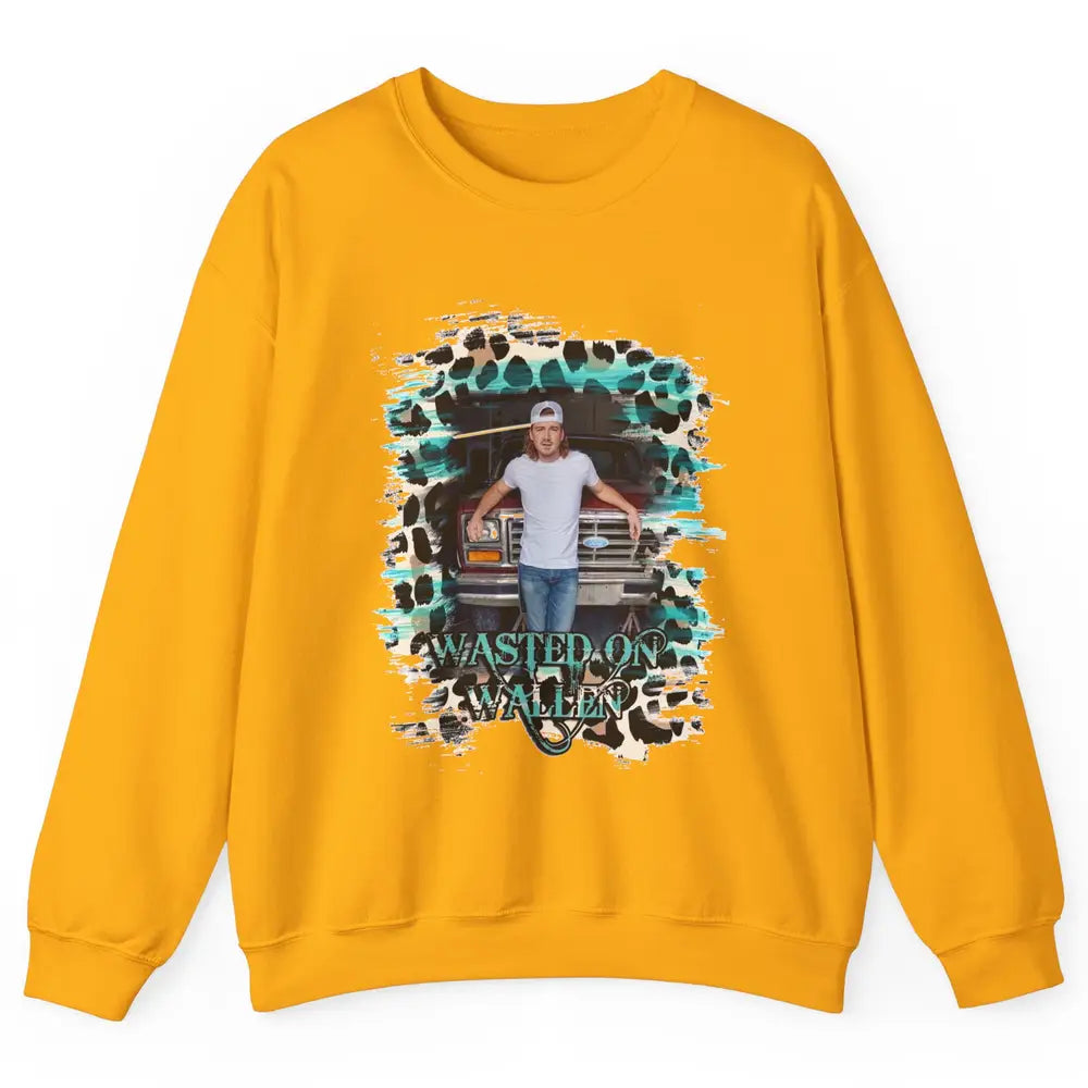 Retro Leopard Wasted On Wallen Turquoise Western Country Unisex Crewneck Sweatshirt