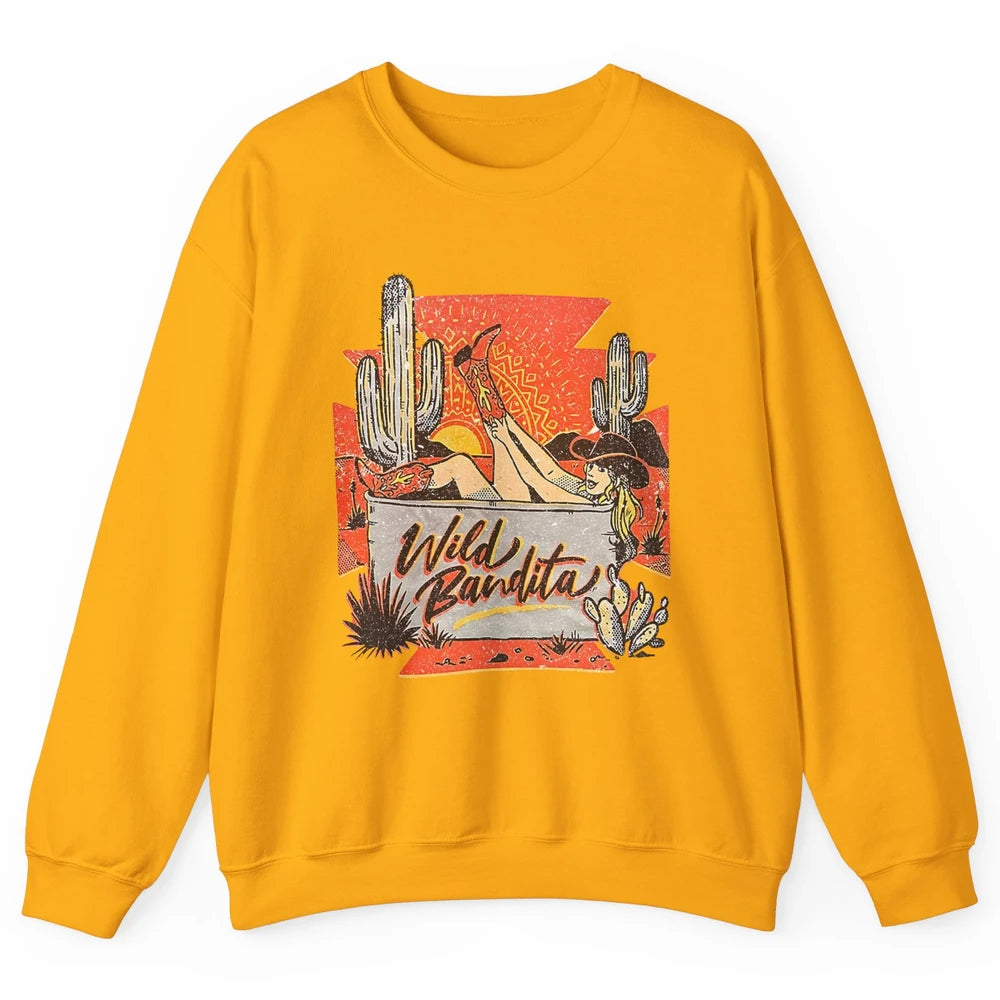 Retro Desert Cactus Cowgirl Wild Bandita Western Country Unisex Crewneck Sweatshirt