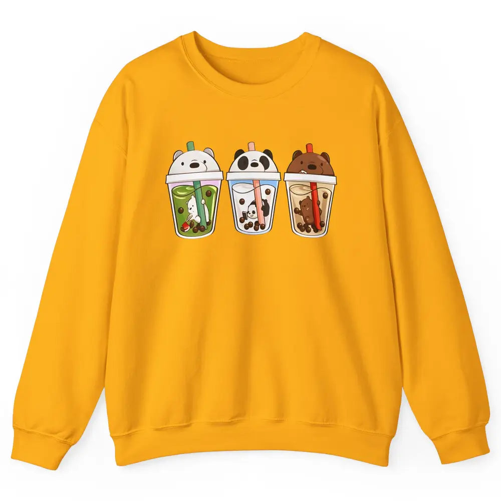 Panda Milk Tea Bears Milk Tea Animal Drinking Boba Lovers Unisex Crewneck Sweatshirt