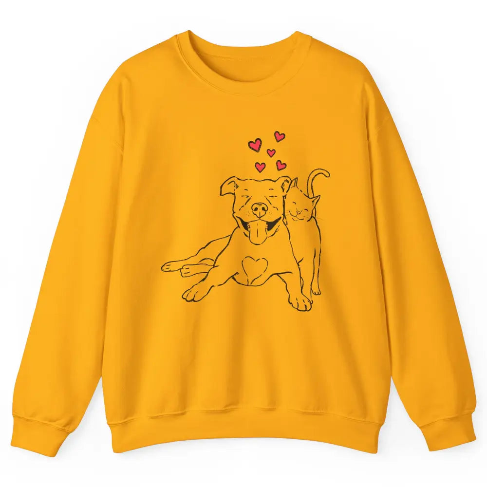 Pittie And Kitty Cute Pitbull Cats And Dogs Lovers Gift Unisex Crewneck Sweatshirt