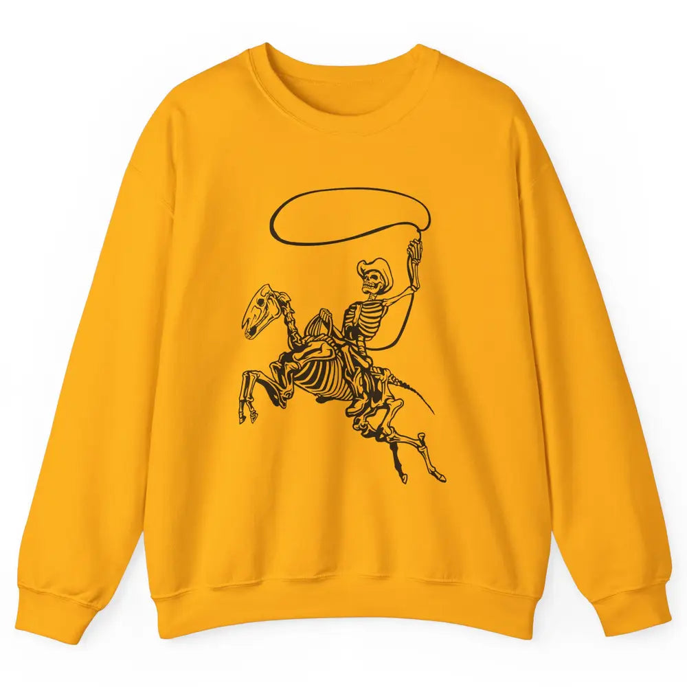 Retro Cowboy Skeleton Lassoing Western Country Horse Lovers Unisex Crewneck Sweatshirt