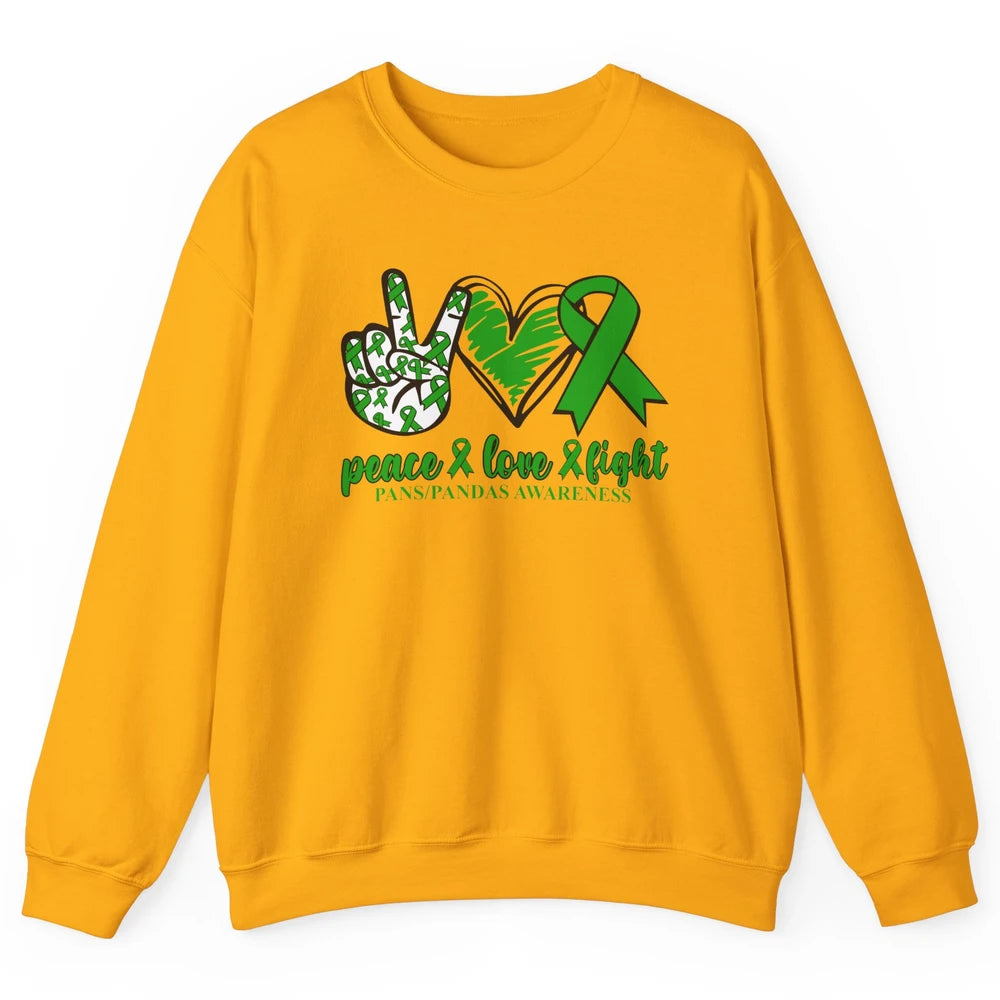 PANS/PANDAS Awareness Green Ribbon Peace Love Cure Unisex Crewneck Sweatshirt