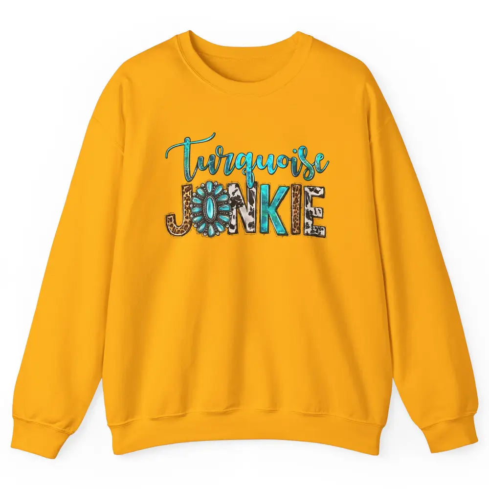 Retro Leopard Turquoise Junkie Gemstone Western Country Unisex Crewneck Sweatshirt