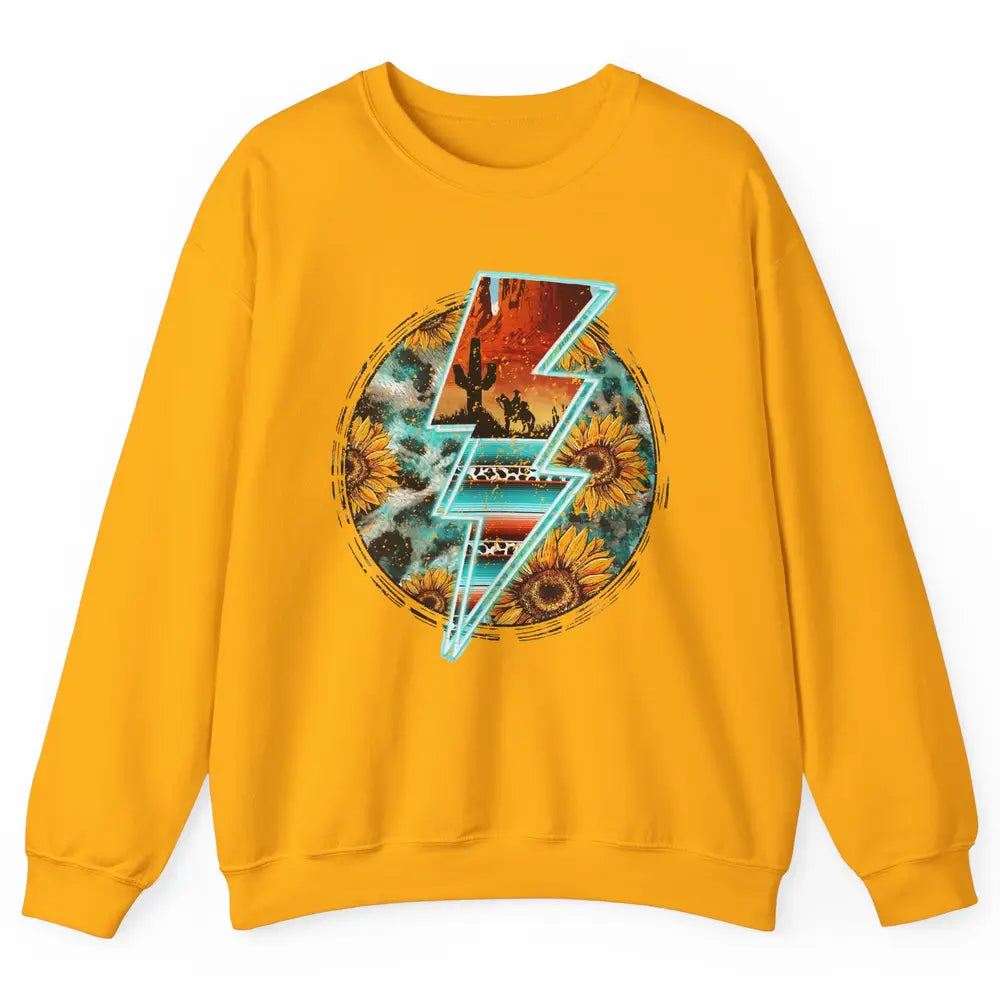 Sunflower Cowhide Cowboy Desert Lightning Bolt Western Girl Unisex Crewneck Sweatshirt