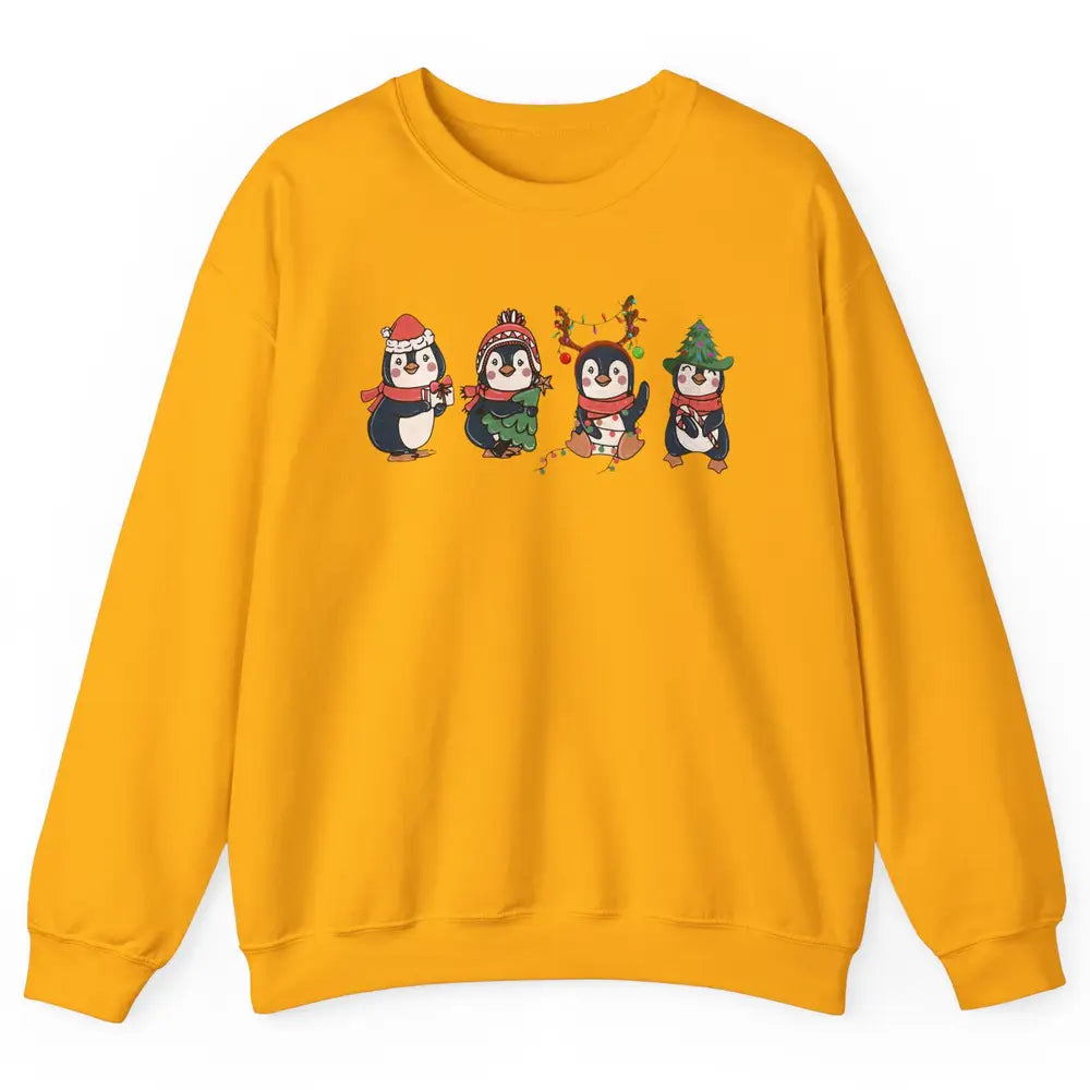 Penguin Merry Christmas Cute Penguin Xmas Lights Winter Unisex Crewneck Sweatshirt