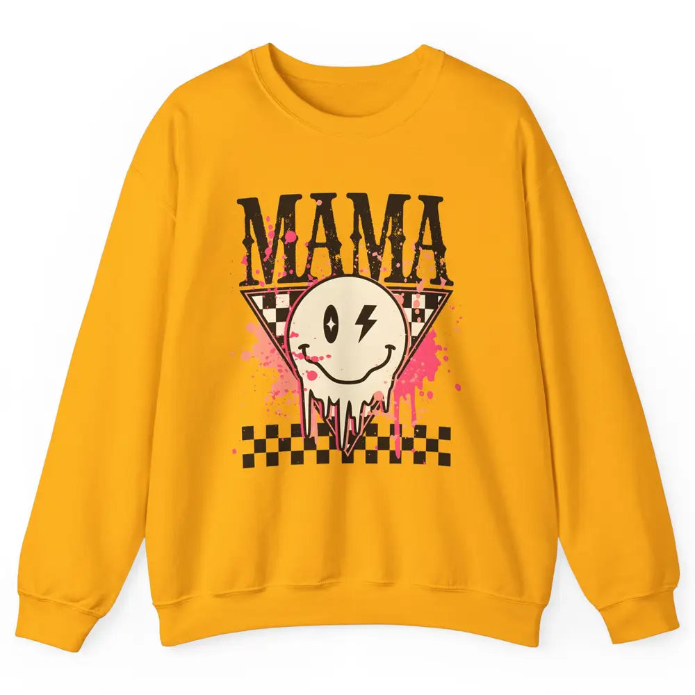 Retro Mama Lightning Bolt Smiling Face Western Mothers Day Unisex Crewneck Sweatshirt