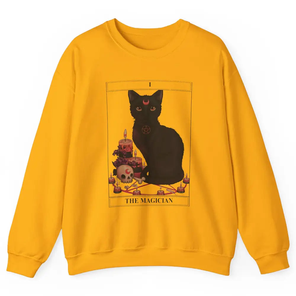 Retro Halloween Gothic Cat The Magician Tarot Witchcraft Unisex Crewneck Sweatshirt
