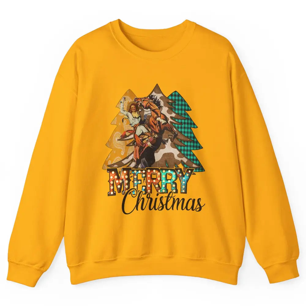 Rodeo Mom Cowgirl Christmas Tree Western Country Cowboy Gift Unisex Crewneck Sweatshirt