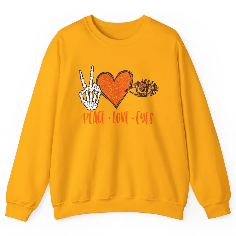 Optician Halloween Peace Love Eyes Optometrist Pumpkin Gift Unisex Crewneck Sweatshirt
