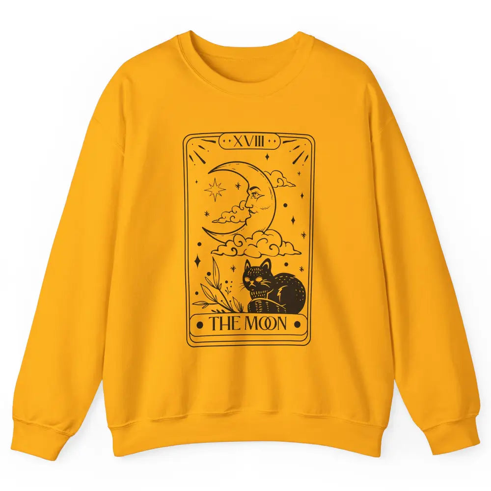 Retro Halloween Cat Witch The Moon Tarot Card Witchcraft Unisex Crewneck Sweatshirt