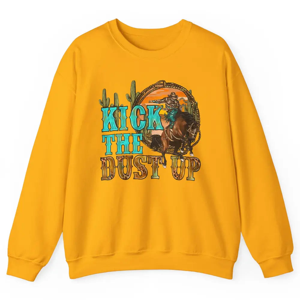 Retro Desert Cowboy Bucking Horse Kick The Dust Up Western Unisex Crewneck Sweatshirt