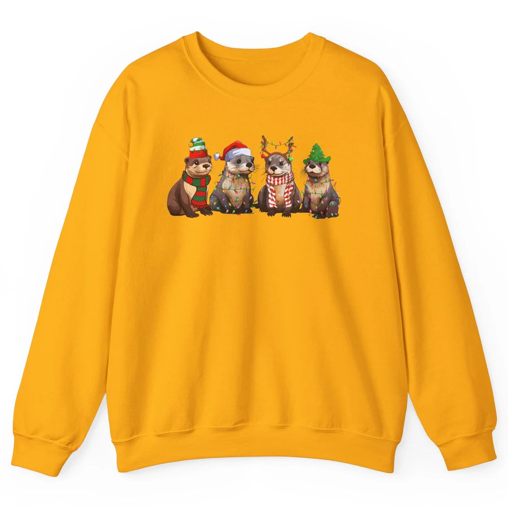 Otters Christmas Lights Sea Animal Christmas Otter Lovers Unisex Crewneck Sweatshirt