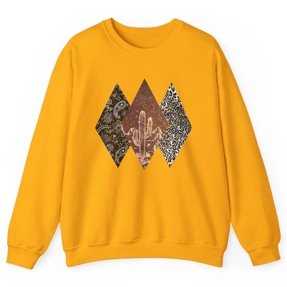 Retro Leopard Desert Cactus Sunset Western Country Cowgirl Unisex Crewneck Sweatshirt