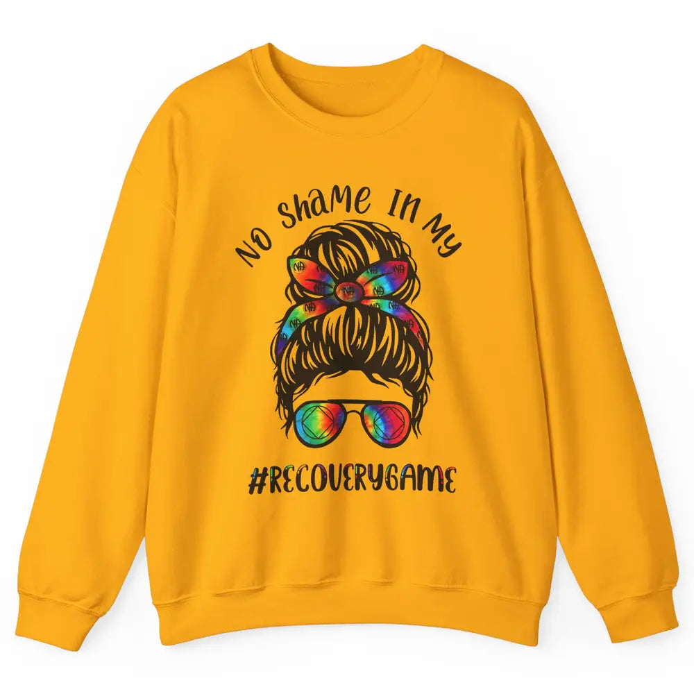 No Shame In My Recovery Game Messy Hair Bun Sober Supporter Unisex Crewneck Sweatshirt