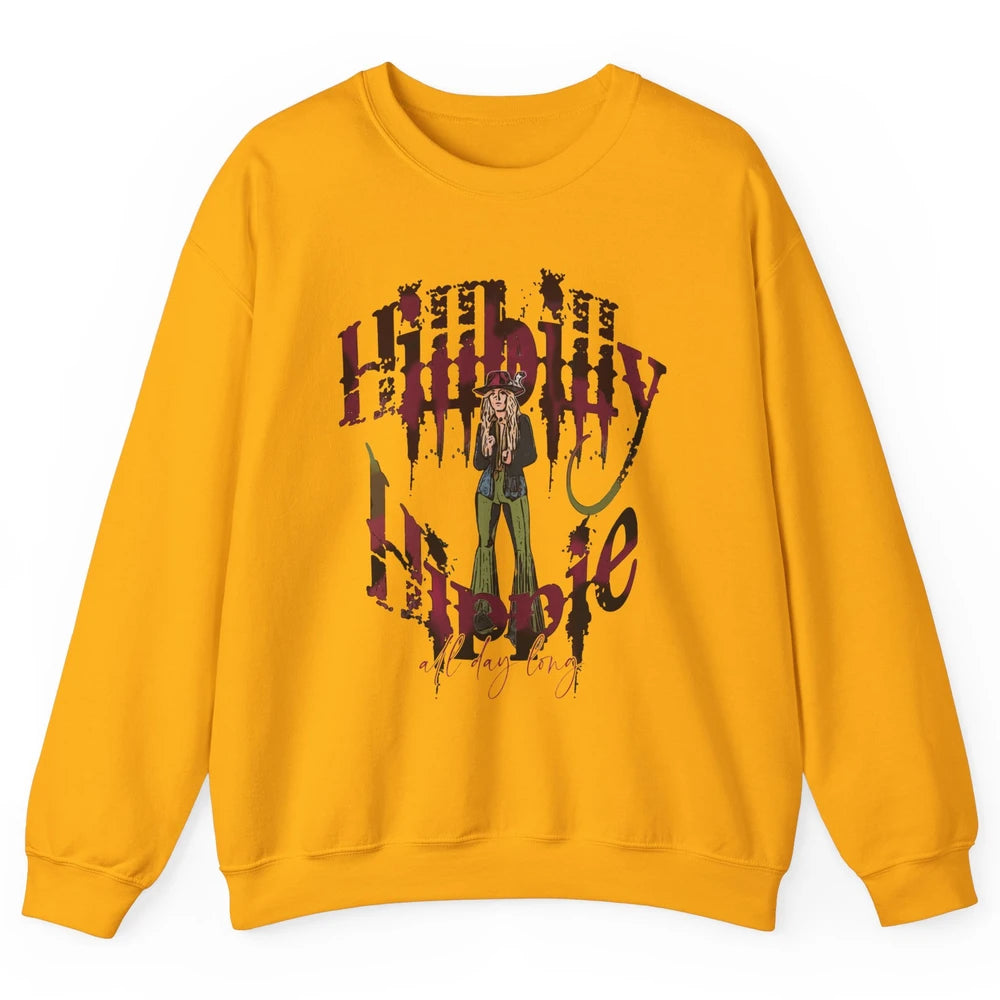 Retro Cowgirl Hillbilly Hippie All Day Long Western Country Unisex Crewneck Sweatshirt