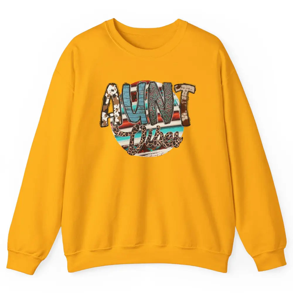 Retro Aunt Vibes Western Aunt Cowhide Leopard Auntie Gift Unisex Crewneck Sweatshirt