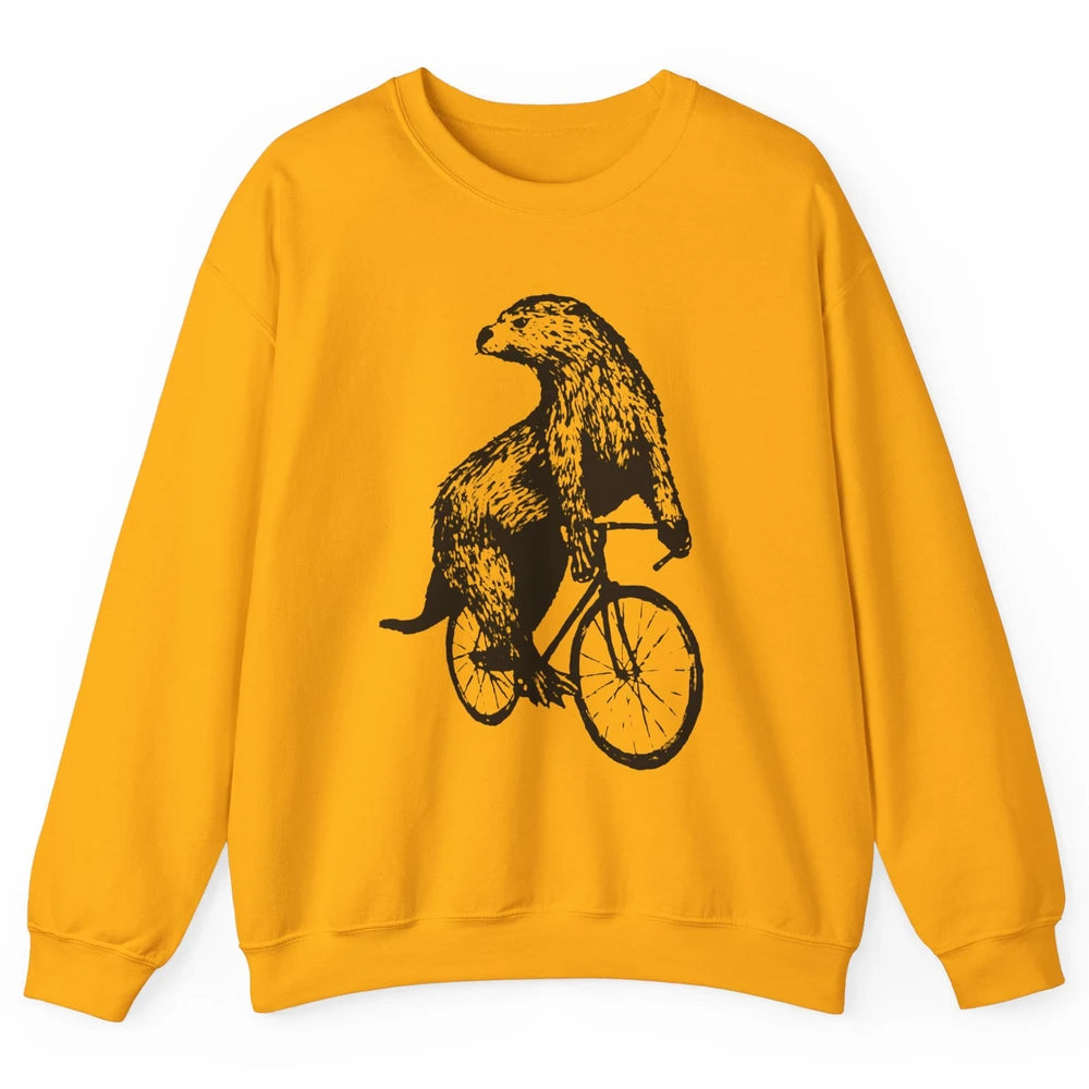 Otter Riding A Bicycle Funny Bike Rider Cute Otters Vintage Unisex Crewneck Sweatshirt