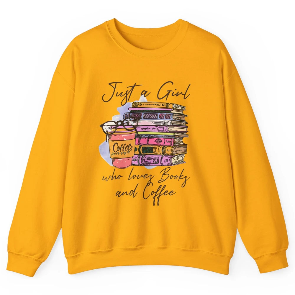 Retro Books Just A Girl Who Loves Books And Coffee Reading Unisex Crewneck Sweatshirt