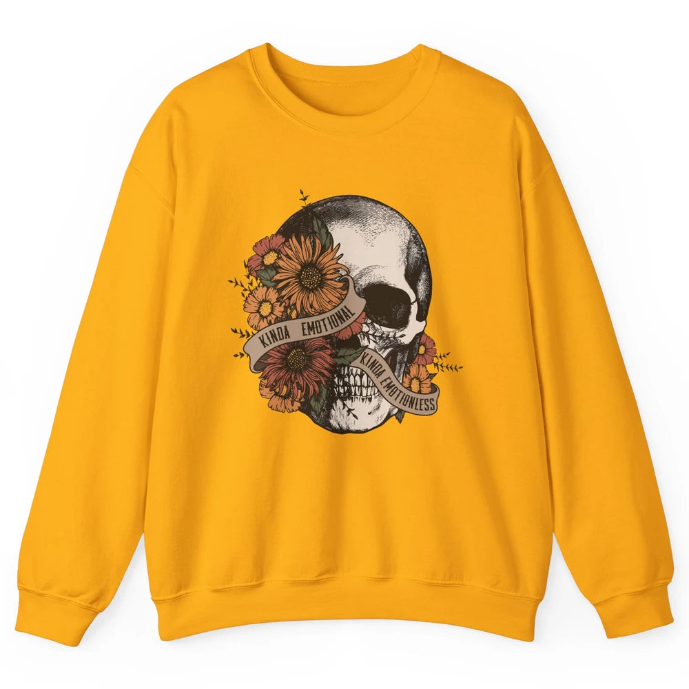 Retro Kinda Emotional Kinda Emotionless Floral Skull Unisex Crewneck Sweatshirt