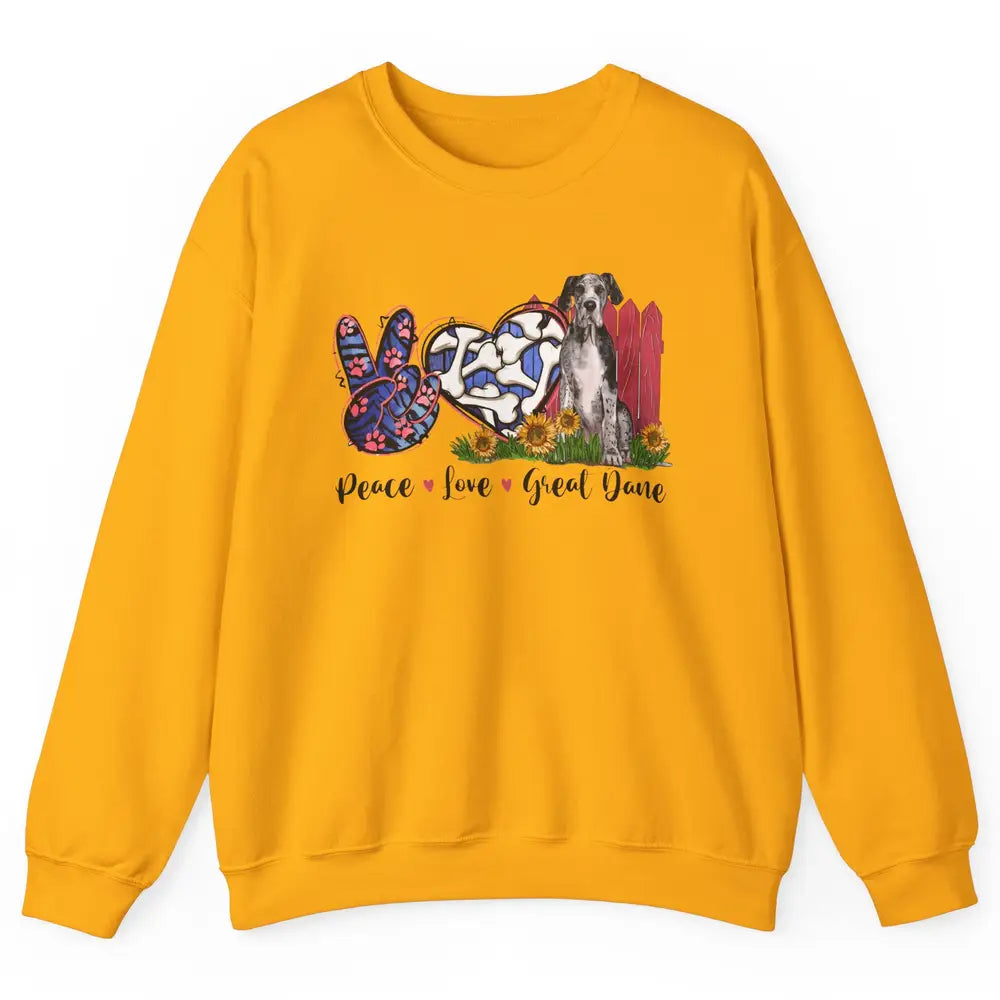 Peace Love Great Dane Sunflower Dog Mom Western Dog Mama Unisex Crewneck Sweatshirt