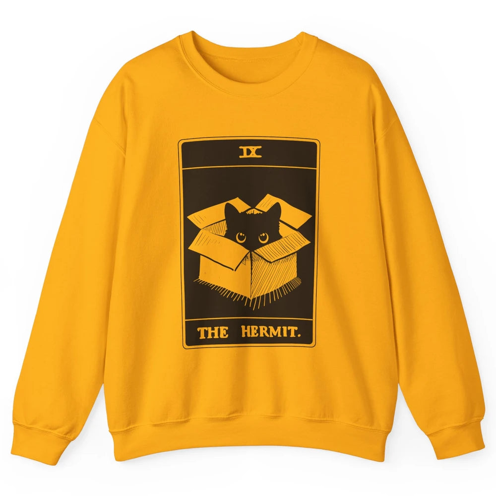 Retro Halloween Black Cat The Hermit Tarot Card Witchcraft Unisex Crewneck Sweatshirt