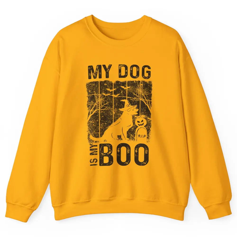 Retro My Dog Is My Boo Ghost Hippie Halloween Spooky Puppy Unisex Crewneck Sweatshirt