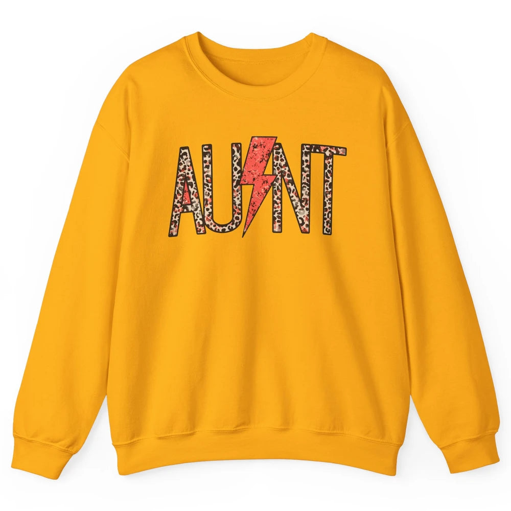 Retro Leopard Aunt Lightning Bolt Western Country Auntie Unisex Crewneck Sweatshirt