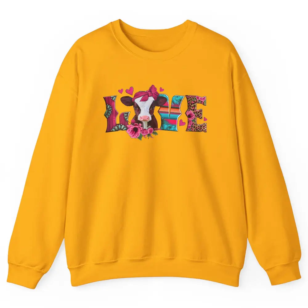 Pink Leopard Love Baby Calf Western Valentines Farm Animals Unisex Crewneck Sweatshirt