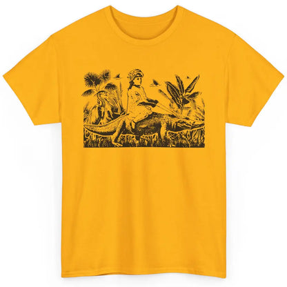 Retro Florida Tropical Land Girl Riding Alligator Summer Classic Unisex T-Shirt