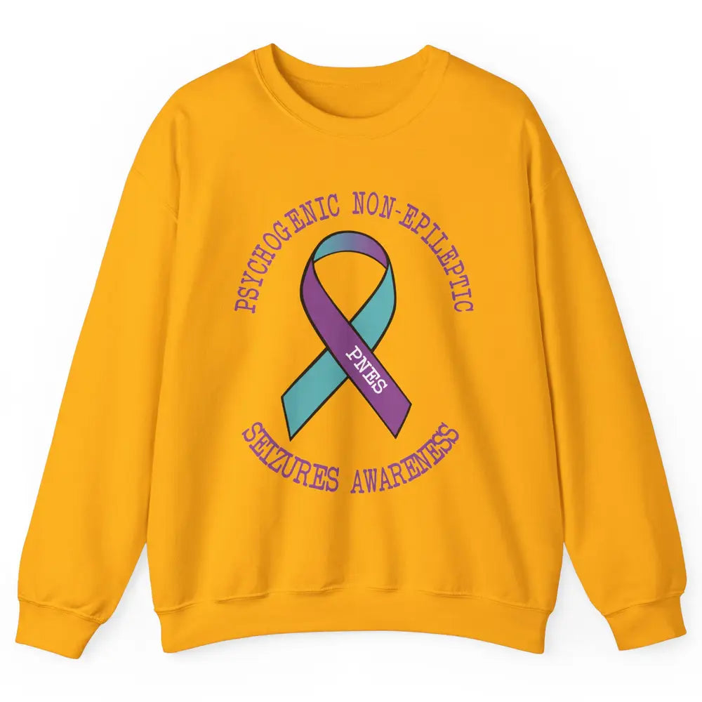Psychogenic Non-epileptic Seizures PNES Purple Teal Ribbon Unisex Crewneck Sweatshirt