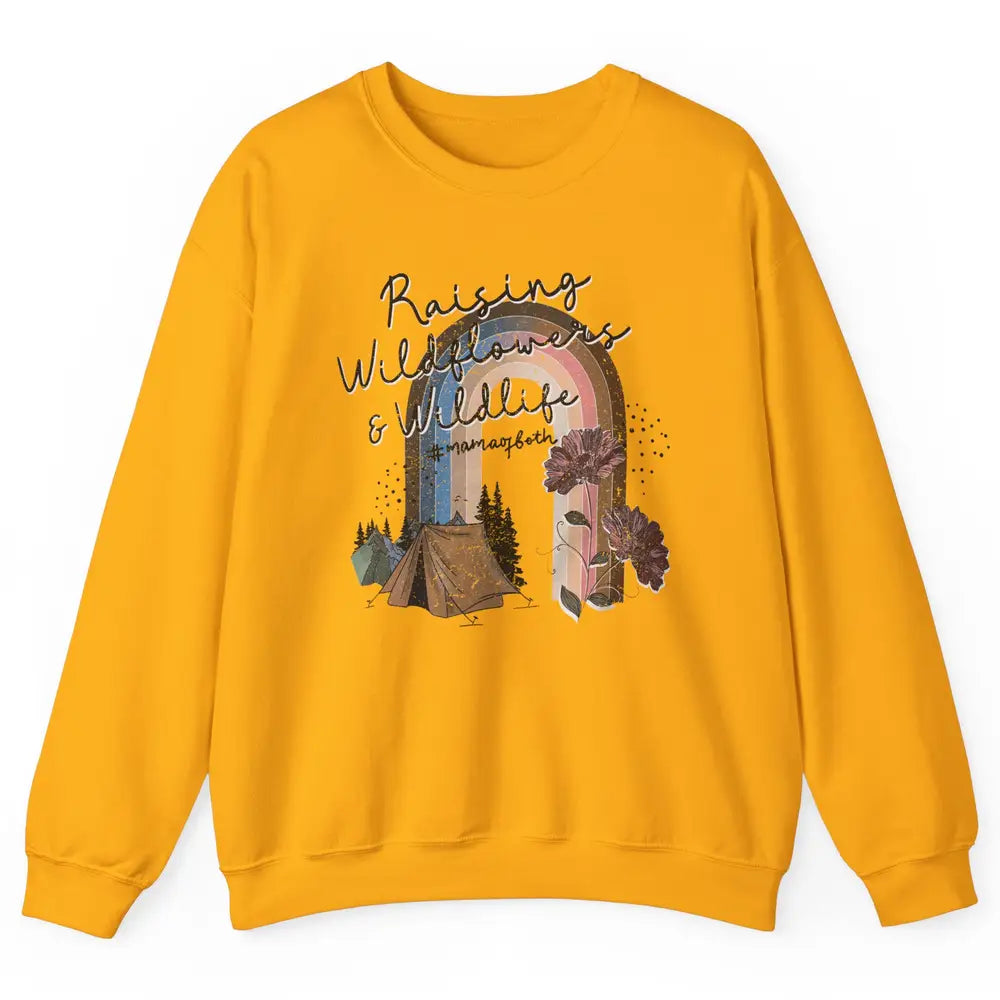 Raising Wildflowers & Wildlife Mama Of Both Retro Boho Mama Unisex Crewneck Sweatshirt
