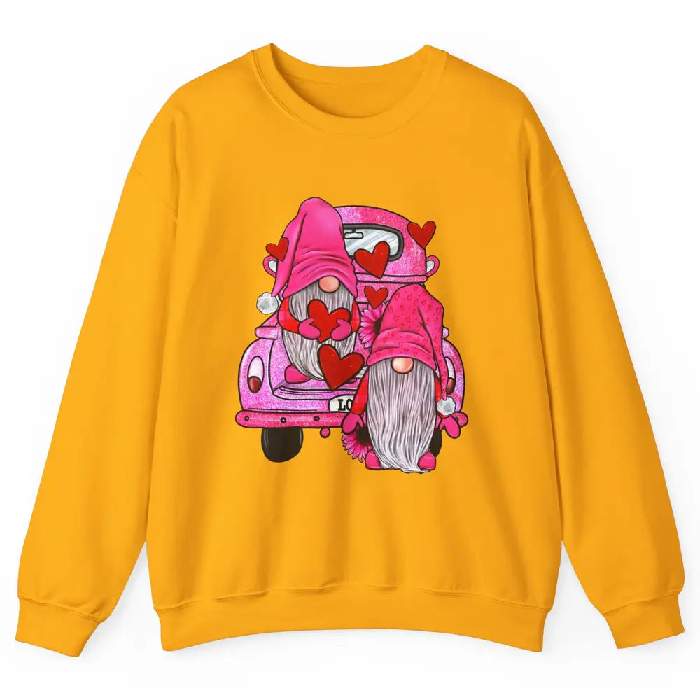 Pink Gnomes Truck Valentines Loads Of Love Western Valentine Unisex Crewneck Sweatshirt