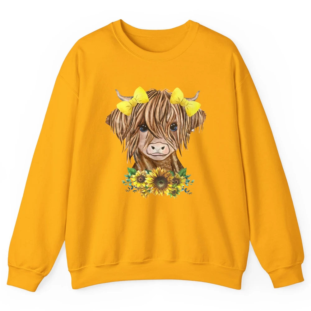 Baby Highland Cow Sunflower Western Country Heifer Cattles Unisex Crewneck Sweatshirt