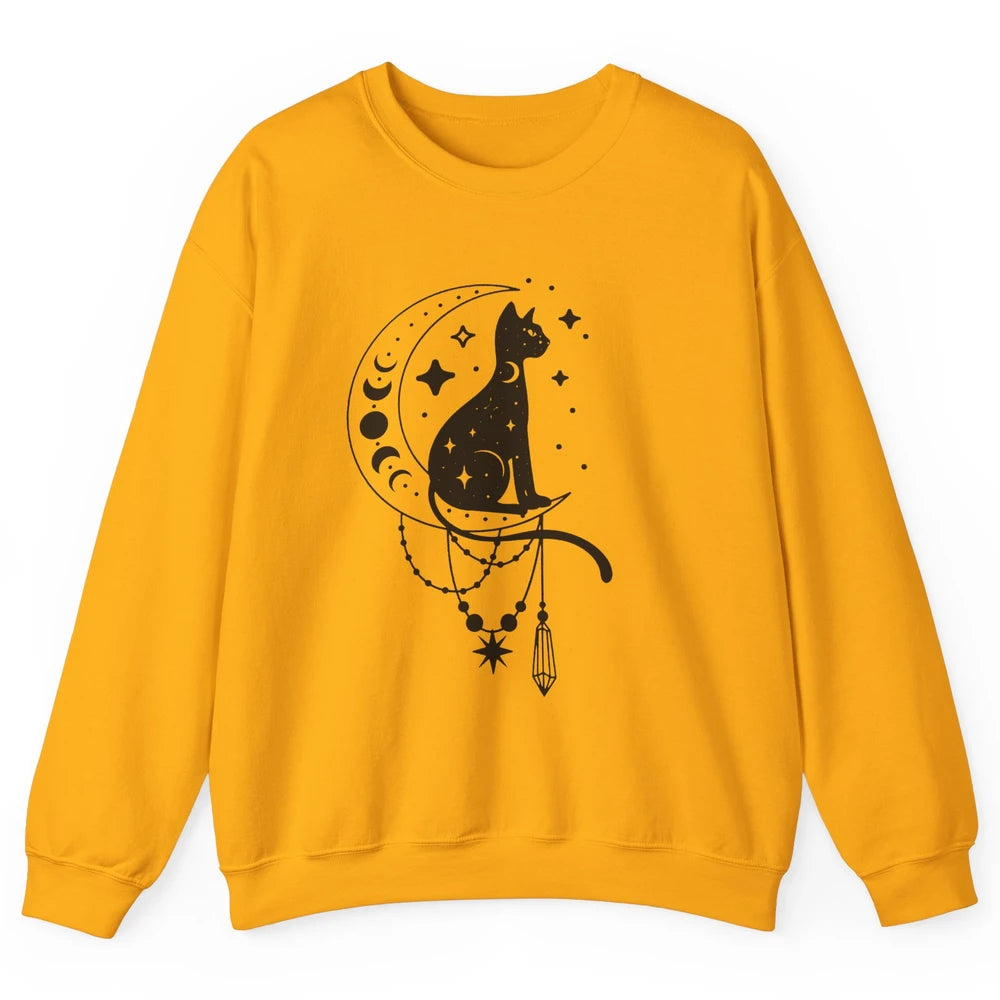 Retro Halloween Gothic Cat Witch The Moon Tarot Witchcraft Unisex Crewneck Sweatshirt