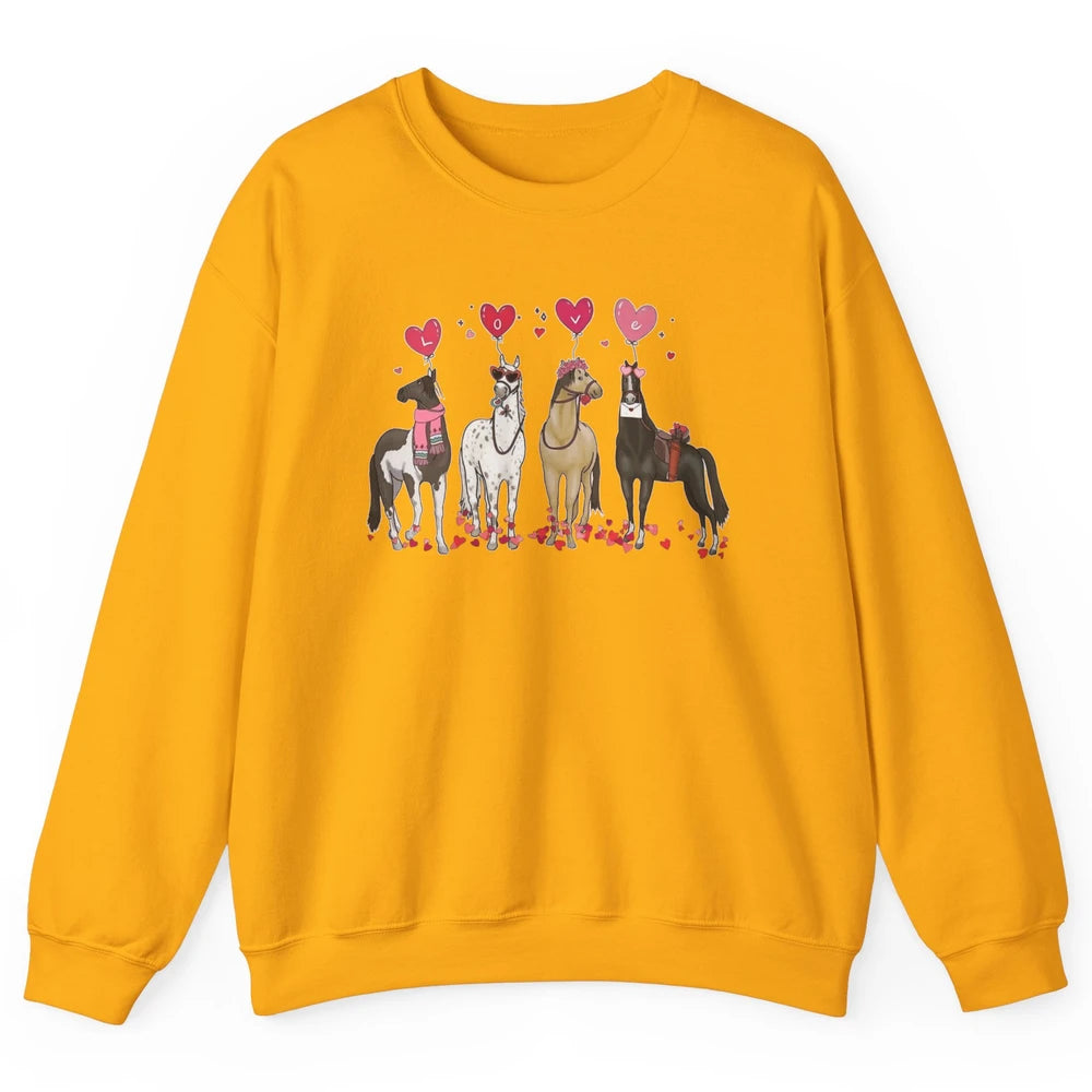 Cute Horse Valentine's Day Horses Cowgirl Rodeo Howdy Western Country Heart Love Balloon Unisex Crewneck Sweatshirt